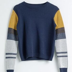 Cable Stitch Contrast-Sleeve Cotton Sweater